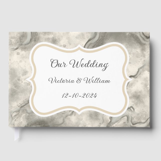 D'or Vintage Gris Marbre Mariage Invité Livre Cadeau (Recto)