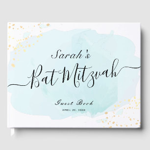 D'or Watercolor Blue x Gold Bat mitzvah Livre d'hôtes