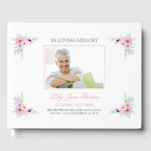 D'or Watercolor Rose Flower Funeral Livre d'invités