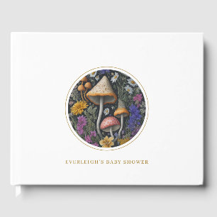 D'or Woodland Champhrooms Baby shower Livre d'invité