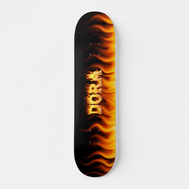 Dora skateboard fire and flames design (Front)