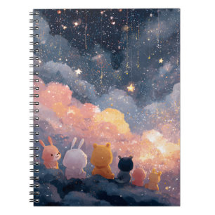 dorable Animal Friends Watching Starry Night Sky Notebook