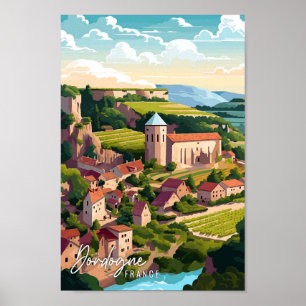 Dordogne France Art vintage travel illustration Poster