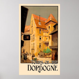 Dordogne tour, city, houses,France, vintage travel Poster