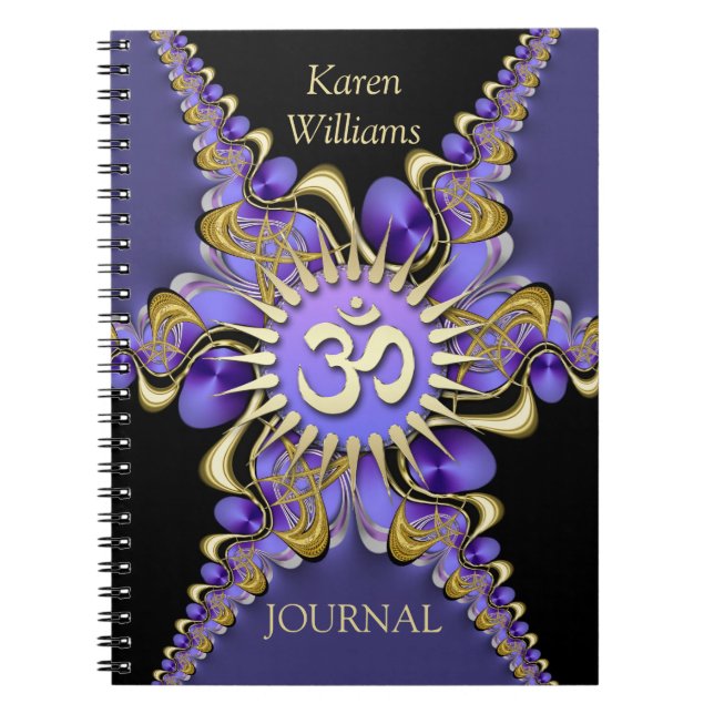 Doré Om Violet Dentelle fractale Élégant Carnet (Devant)