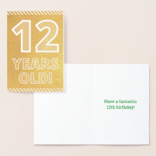 Dorée 12ème anniversaire : Gras "12 ans !" Carte Gold Fo