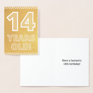 Dorée 14ème anniversaire : Gras "14 ANS !" Carte Gold Fo