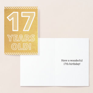 Dorée 17e Anniversaire : Carte en feuille d'or "17 ANS!"