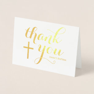 Dorée Baptême Religieux Carte de remerciements Gold Foil