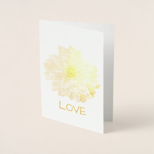 Dorée CARTE À FEUILLES D'OR FLEURIE DAHLIA. Vide à l'int
