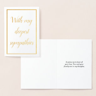 Dorée Carte "Avec mes plus profondes condoléances"