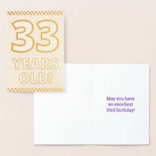 Dorée Carte d'anniversaire "33 ANS !" en relief avec feu