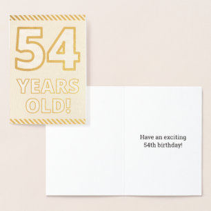 Dorée Carte d'anniversaire "54 ANS !" en relief avec feu