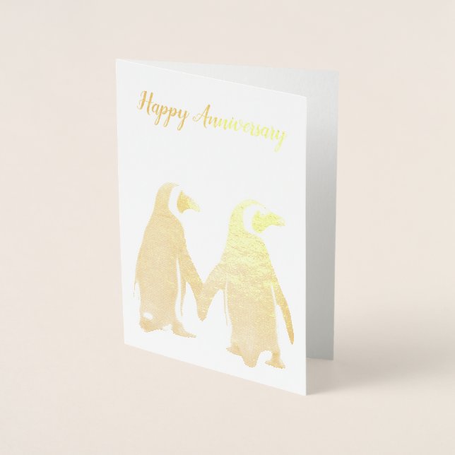 Dorée Carte d'anniversaire de couple de pingouins (Devant)
