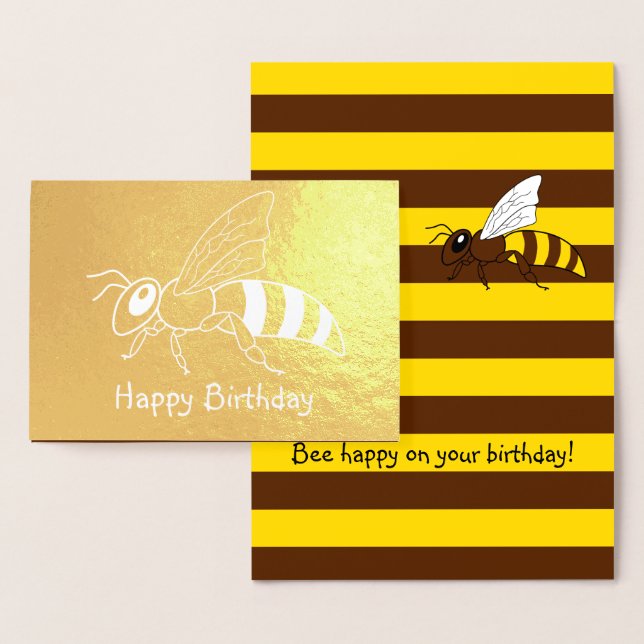 Dorée Carte d'anniversaire inversée d'abeille de miel (Affichage)