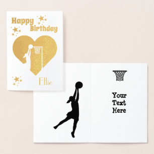 Dorée Carte d'anniversaire Netball de feuille d'or perso