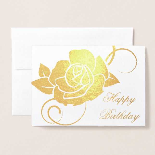Dorée Carte d'anniversaire Rose (Devant avec enveloppe)