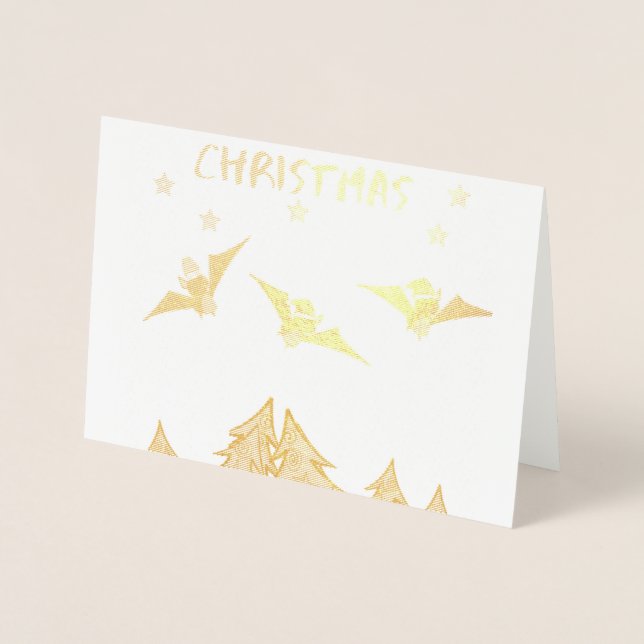 Dorée Carte de Noël à thème Goth avec des chauves-souris (Devant)