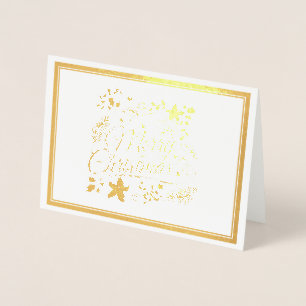 Dorée Carte de Noël florale en feuille métallisée