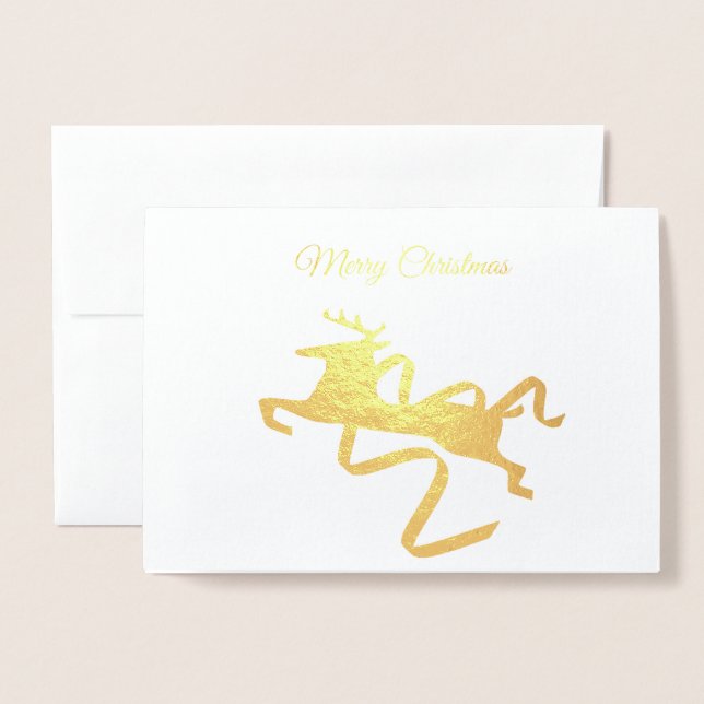 Dorée Carte de Noël Gold Foil Reindee (Devant avec enveloppe)