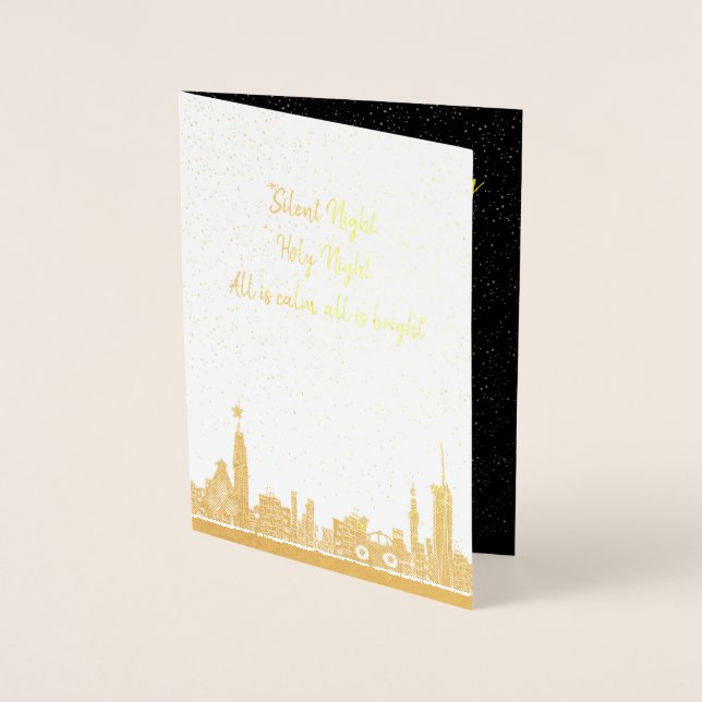 Dorée Carte de Noël Soirée Silencieuse Carol Feuille de  (Devant)