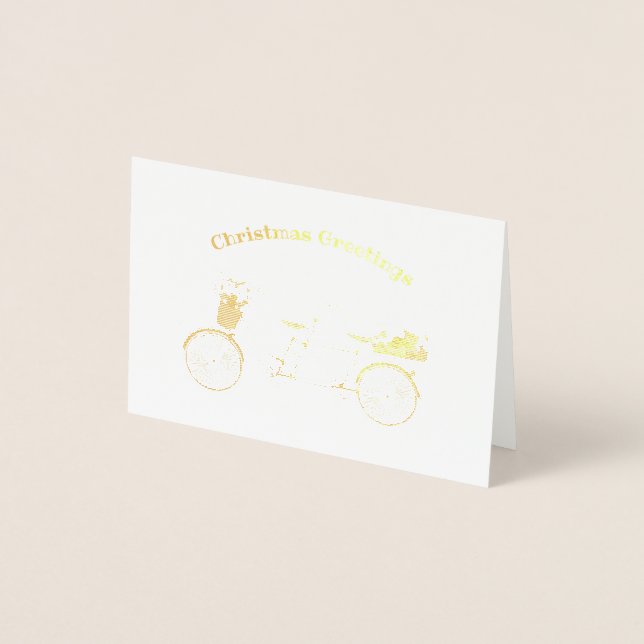 Dorée Carte de Noël Tandem Bicyclette en or (Devant)