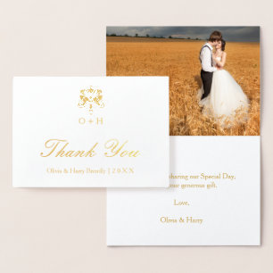 Dorée Carte de voeux Monogram Gold Foil Mariage Merci