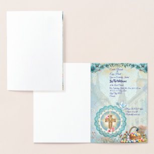 Dorée Carte d'invitation en papier métallisé pour l'égli