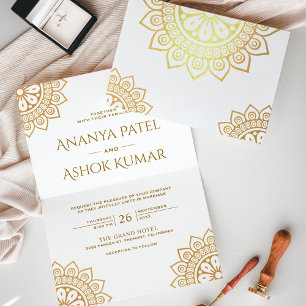 Dorée Carte Ethnique Mandala Blanche Mariage Indien Feui