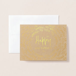 Dorée Carte Foil d'anniversaire des Feuilles de la natur