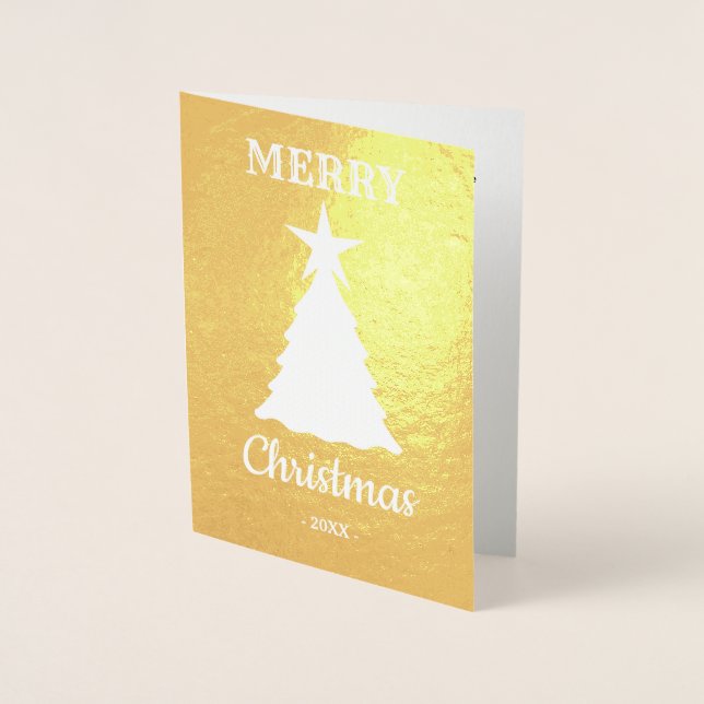 Dorée Carte Foil Joyeux Noël Arbre Star (Devant)