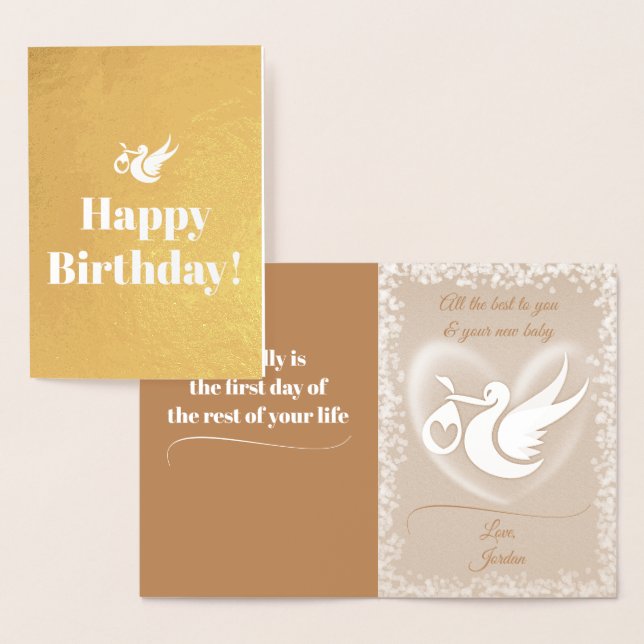 Dorée Carte joyeux anniversaire bébé avec feuille d'alum (Affichage)