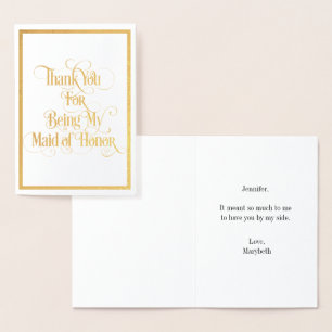 Dorée Carte Maid Of Honor Merci Gold Foil Card