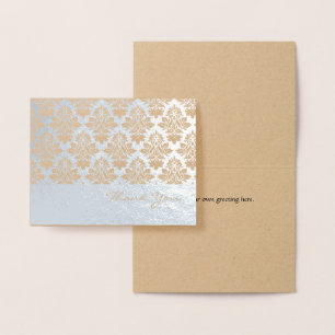 Dorée Elégant Argent Foil Damask Merci Carte de note
