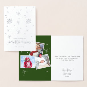 Dorée Flèche de neige verte   3 Photo Carte Foil de Noël
