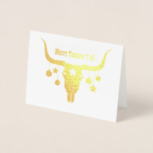 Dorée Foil Texas Longhorn Carte de voeux de Noël