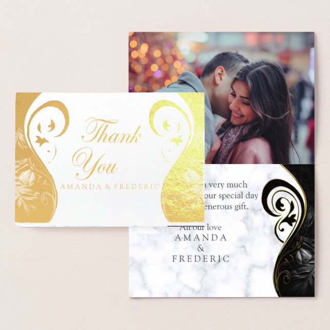 Dorée Marbre blanc moderne Carte de remerciements Abstra (Affichage)