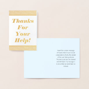 Dorée "Merci Pour Votre Aide !" Carte de vœux