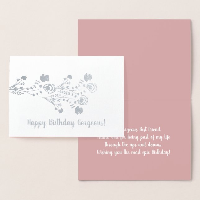 Dorée Simple carte florale d'anniversaire Real Foil (Affichage)