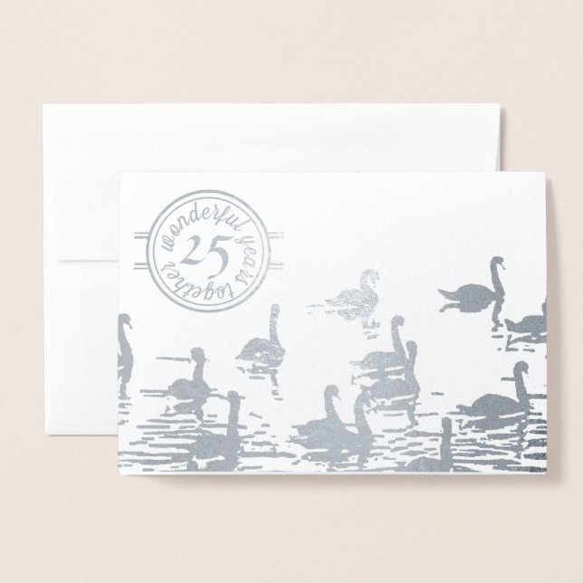 Dorée Swan 25e mariage argent carte anniversaire (Devant avec enveloppe)