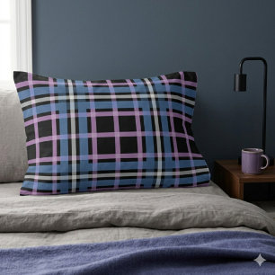 D'oreillers Housse de Coussin à Carreaux – Bleu, Lavande & Noi