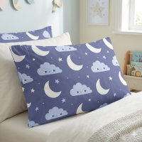 Housse de coussin Navy Kawaii Lune Étoiles Nuages