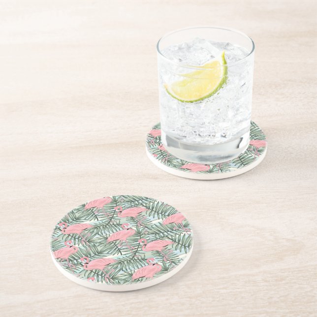 Dorm Coaster With Pink Flamingoes Cute Palm Leafs (Side)