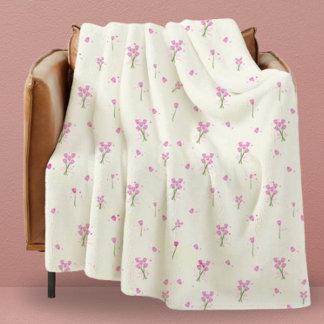 Dorm Modern Girly Pink Tulips Floral Fleece Blanket