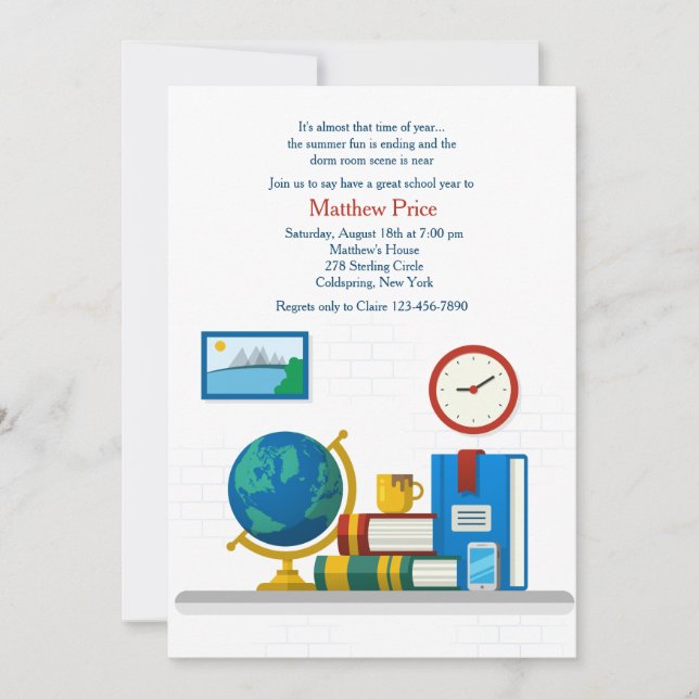 Dorm Room Off To School Invitation (Front)