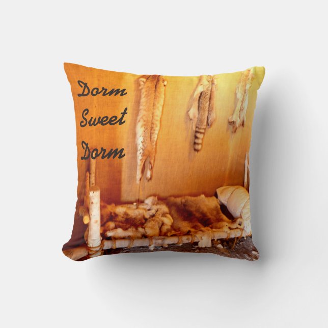 Dorm Sweet Dorm Funny Rustic Bunkhouse Square Throw Pillow (Front)