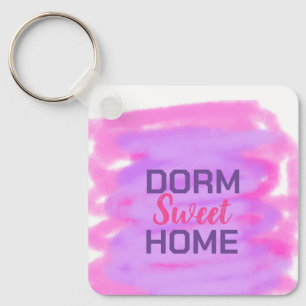 Dorm sweet dorm pink purple watercolor text keychain