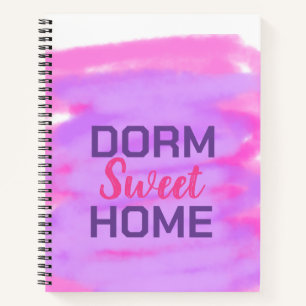 Dorm sweet dorm pink purple watercolor text notebook