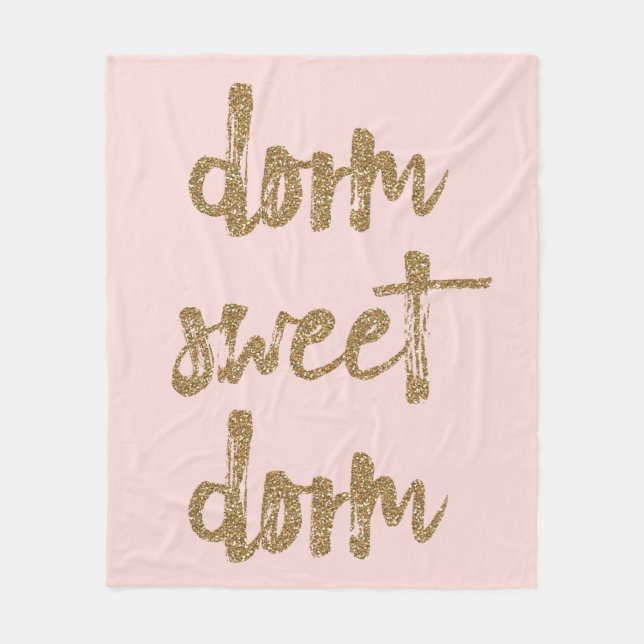 Dorm Sweet Dorm Room Decor Blush Pink and Gold Fleece Blanket (Front)