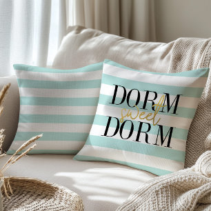 Dorm Sweet Dorm Teal Stripe Gold College Decor Throw Pillow